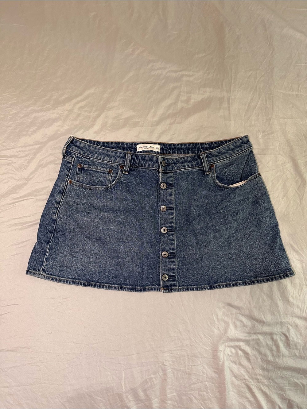 Abercrombie & Fitch Button-Front Denim Mini Skirt - Dark Blue